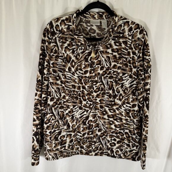 Zenergy Chico's Jacket Women's Large Cheetah Print Full Zip Snap Pockets - Picture 1 of 13